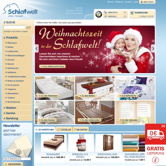 Die Webseite vom Schlafwelt.de Shop