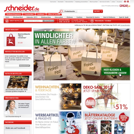 Die Webseite vom Schneider.de Shop