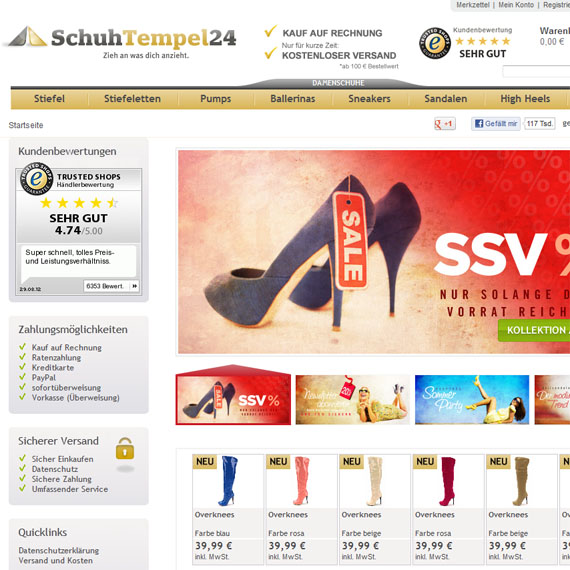 Die Webseite vom Schuhtempel24.de Shop
