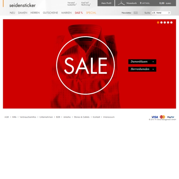 Die Webseite vom Seidensticker.com Shop
