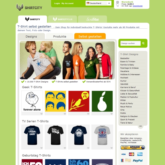 Die Webseite vom Shirtcity.com Shop