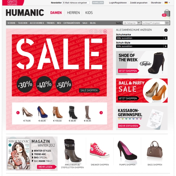 Die Webseite vom Shoemanic.com Shop