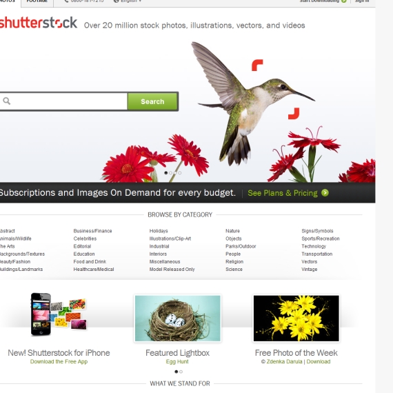 Die Webseite vom Shutterstock.com Shop