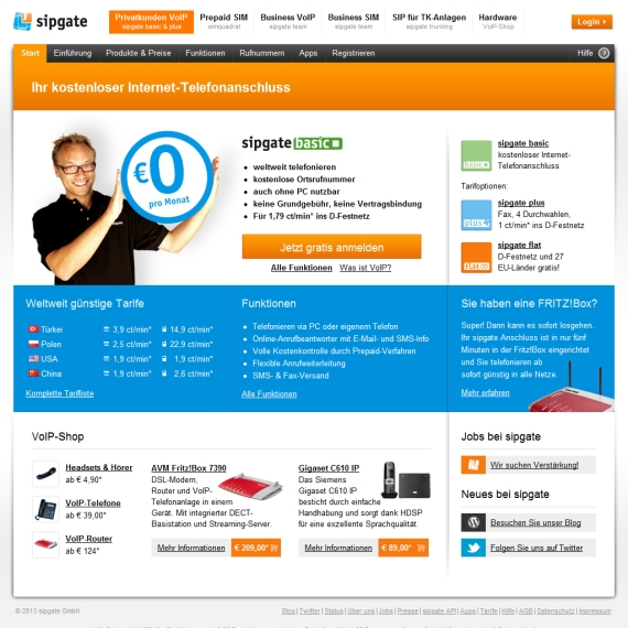 Die Webseite vom Sipgate.de Shop