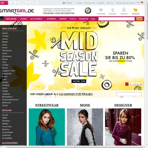 Die Webseite vom Smartgirl.de Shop