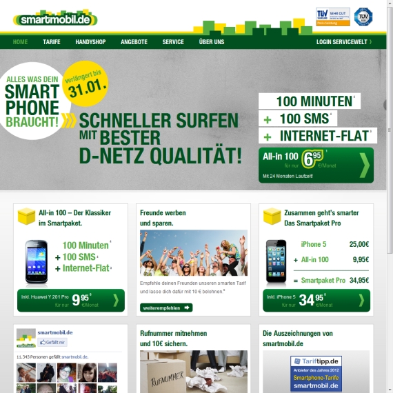 Die Webseite vom Smartmobil.de Shop