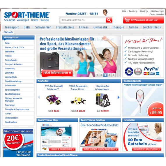 Die Webseite vom Sport-Thieme.de Shop