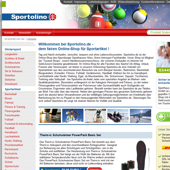 Die Webseite vom Sportolino.de Shop