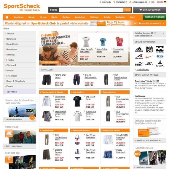 Die Webseite vom SportScheck.com Shop