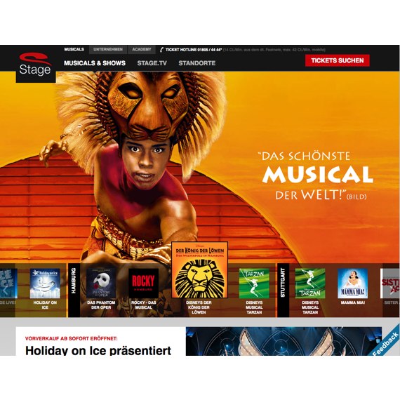 Die Webseite vom Stage-Entertainment.de Shop