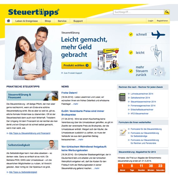Die Webseite vom Steuertipps.de Shop