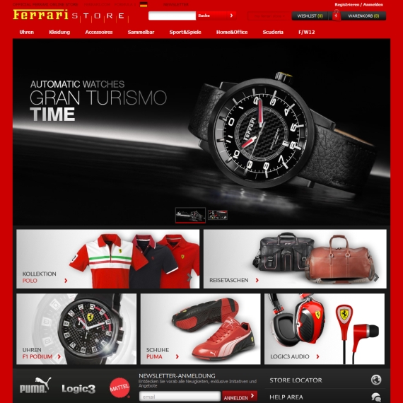 Die Webseite vom Store.Ferrari.com Shop
