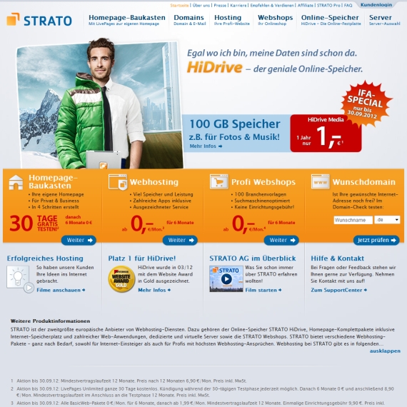 Die Webseite vom STRATO.de Shop