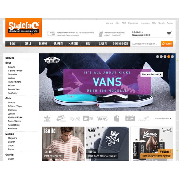 Die Webseite vom Stylefile.de Shop