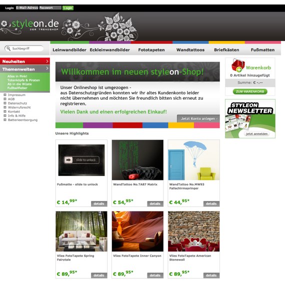 Die Webseite vom StyleOn.de Shop