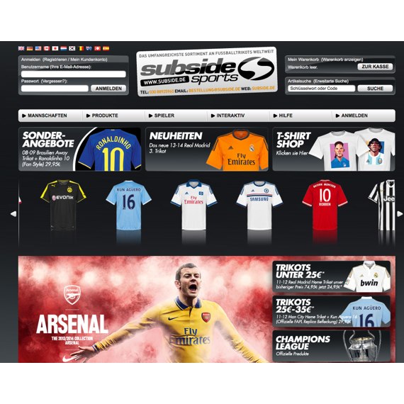 Die Webseite vom SubsideSports.de Shop