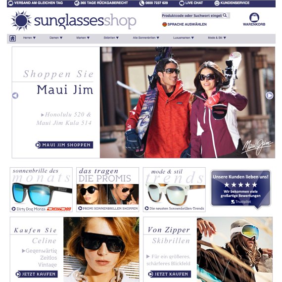 Die Webseite vom Sunglassesshop.com Shop
