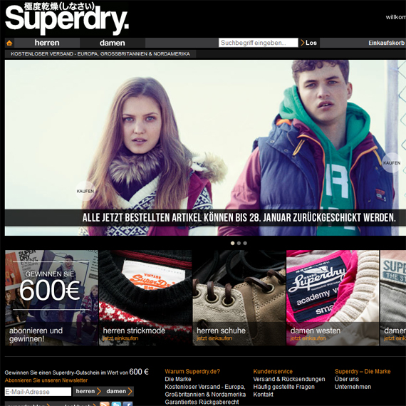 Die Webseite vom Superdry.de Shop