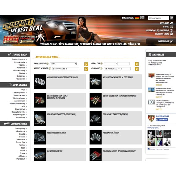 Die Webseite vom Supersport.de Shop