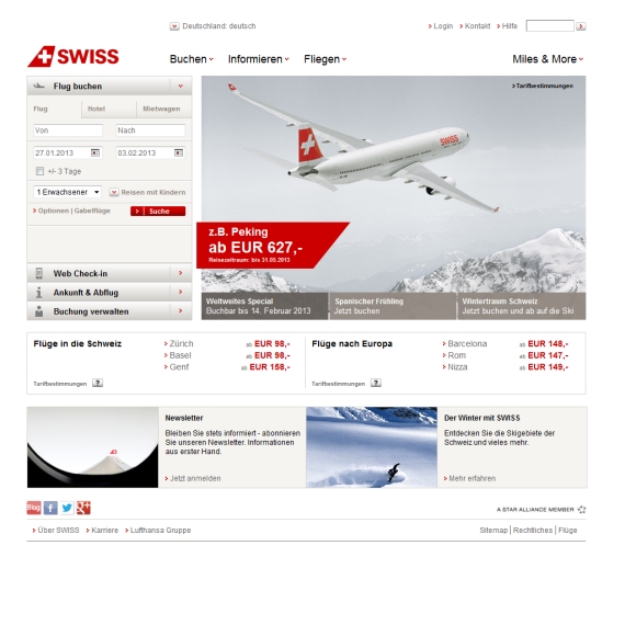 Die Webseite vom Swiss.com Shop