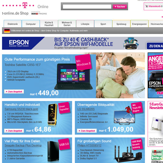 Die Webseite vom T-Online-Shop.de Shop