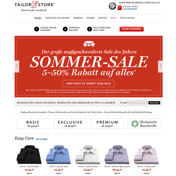 Die Webseite vom TailorStore.de Shop