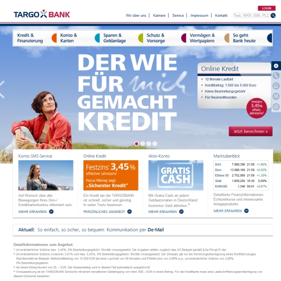 Die Webseite vom Targobank.de Shop