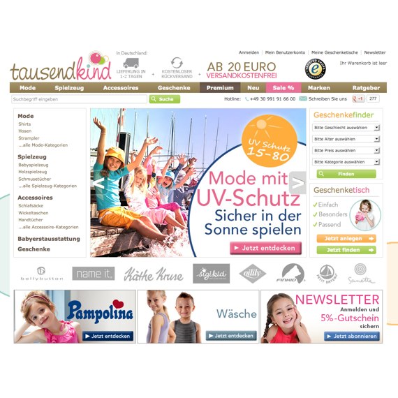 Die Webseite vom Tausendkind.de Shop