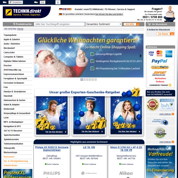Die Webseite vom TECHNIKdirekt.de Shop