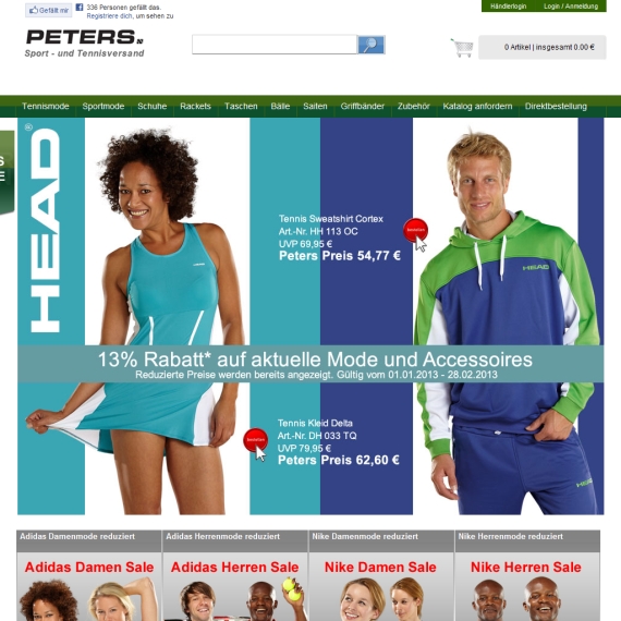 Die Webseite vom Tennis-Peters.de Shop