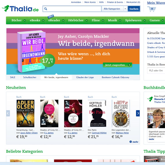 Die Webseite vom Thalia.de Shop