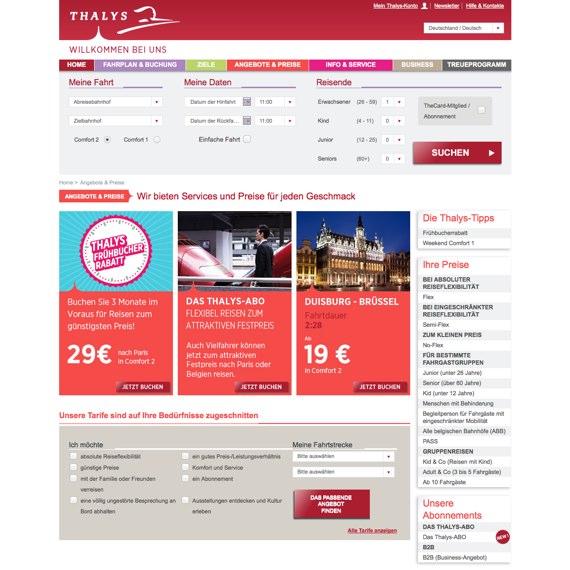 Die Webseite vom Thalys.com Shop