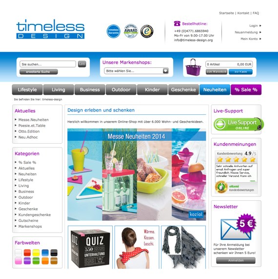 Die Webseite vom Timeless-Design.org Shop