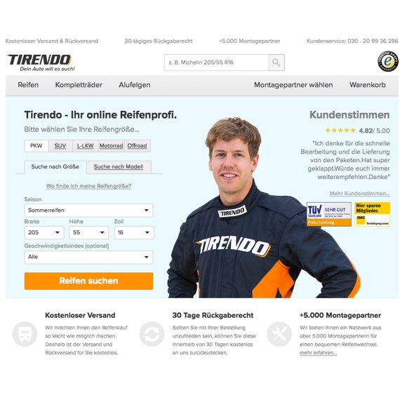 Die Webseite vom Tirendo.de Shop