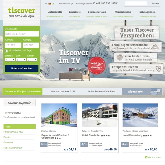 Die Webseite vom Tiscover.com Shop