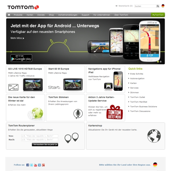 Die Webseite vom TomTom.com Shop