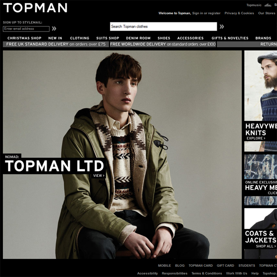 Die Webseite vom Topman.com Shop