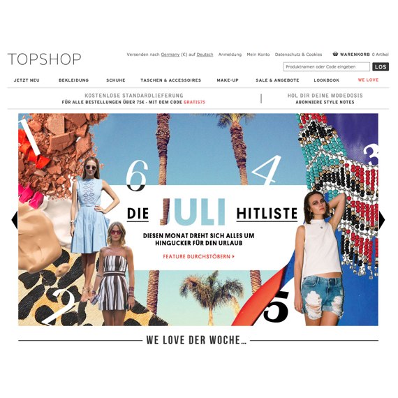 Die Webseite vom Topshop.com Shop