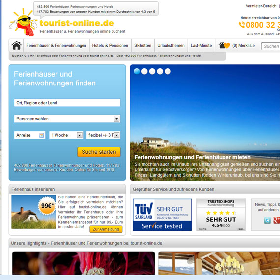 Die Webseite vom Tourist-Online.de Shop