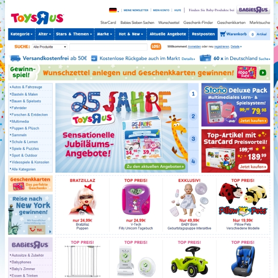 Die Webseite vom ToysRus.de Shop