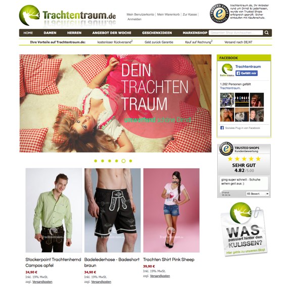 Die Webseite vom Trachtentraum.de Shop