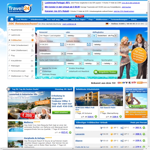 Die Webseite vom Travel24.com Shop