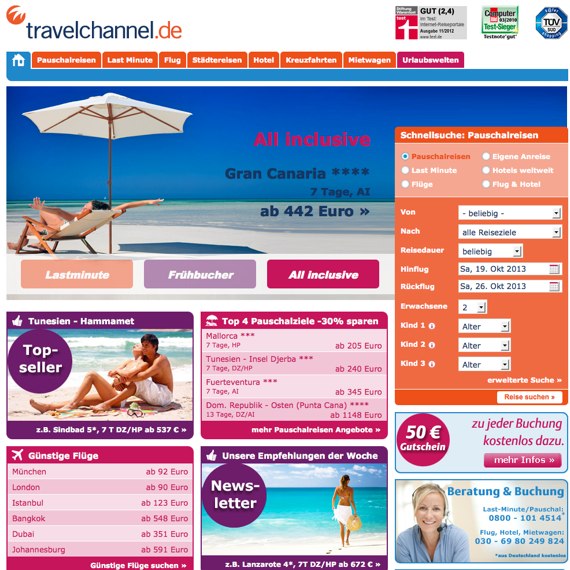 Die Webseite vom Travelchannel.de Shop