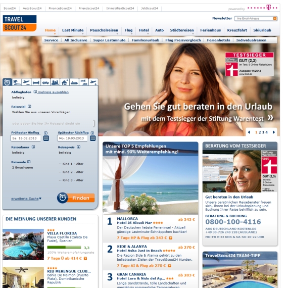 Die Webseite vom TravelScout24.de Shop