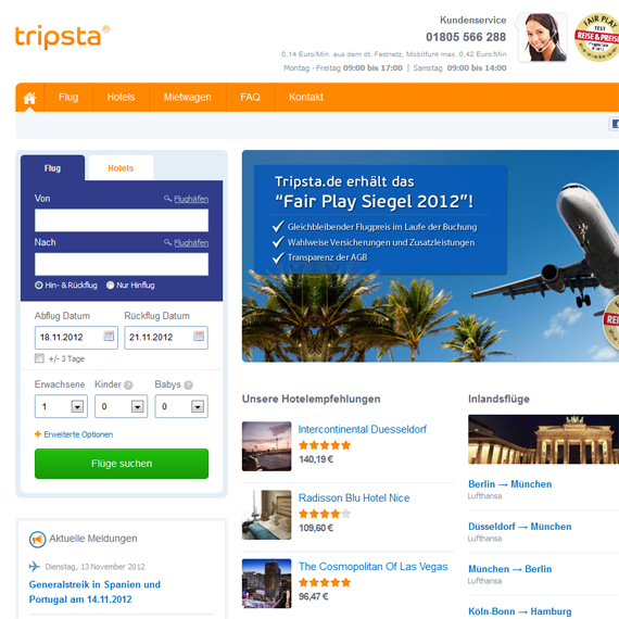Die Webseite vom tripsta.de Shop