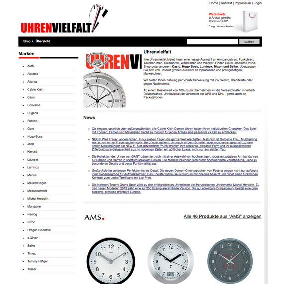 Die Webseite vom Uhrenvielfalt.de Shop