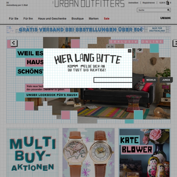 Die Webseite vom Urbanoutfitters.de Shop