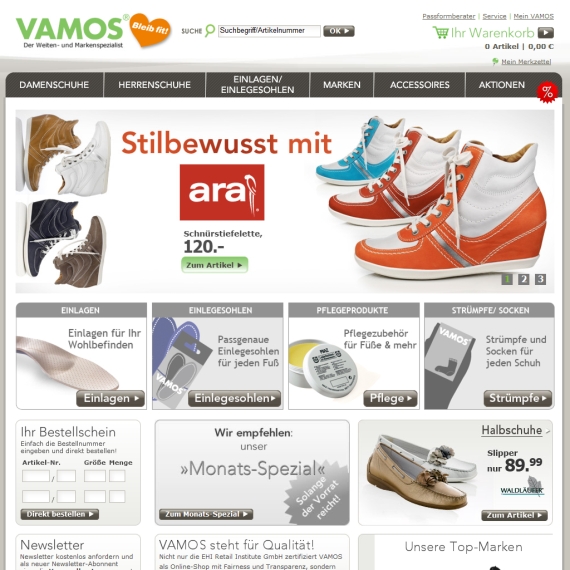 Die Webseite vom VAMOS-Schuhe.de Shop