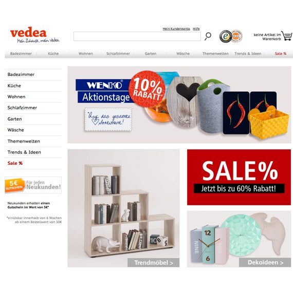 Die Webseite vom vedea.de Shop