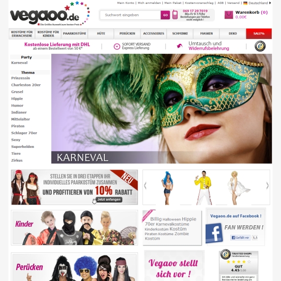 Die Webseite vom Vegaoo.de Shop